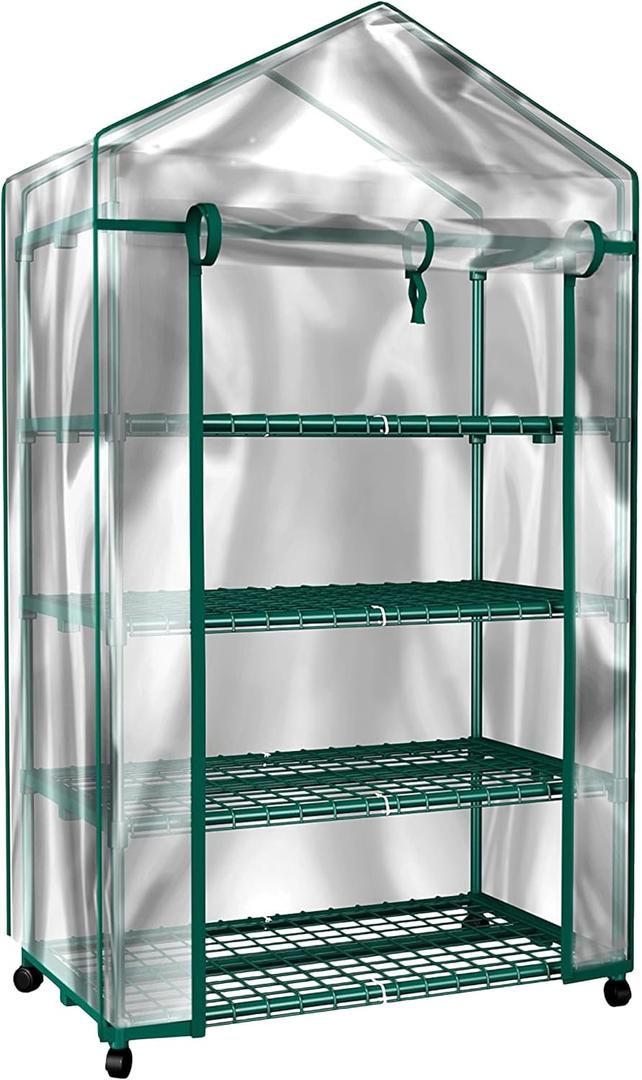 4 Tier Mini Greenhouse - Portable Greenhouse with Locking Wheels and PVC Cover for Indoor or Outdoor - 27 x 19 x 63-Inch Green House by Pure Garden
