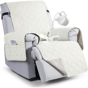 VANSOFY 100% Waterproof Recliner Chair Covers, Recliner Cover Non-Slip Dog Chair Cover Furniture Protector Washable Slipcover with Pocket, Elastic Straps for Pets, Dogs(Off White, 25")