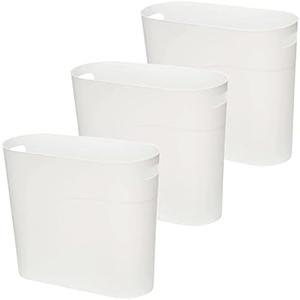 HZSOOCH 3 Pack Slim Waste Basket 3.2 Gallon 12L Plastic Small Trash Can, Office Trash Can, Slim Garbage Container Bin, Small Wastebasket with Handles for Narrow Spaces Bathroom, Kitchen (White)