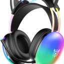 Cat Ear Gaming Headset with Mic, RGB Rainbow Lighting, Surround Sound, 3.5mm Wired Over-Ear Headphones for PC/PS4/PS5/Switch/Laptop, Lightweight & Adjustable Headband