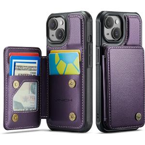 Vinich for iPhone 14 Wallet Case with Card Holder, RFID Blocking Credit Slots Kickstand Shockproof Phone Cover for Women Men, Purple