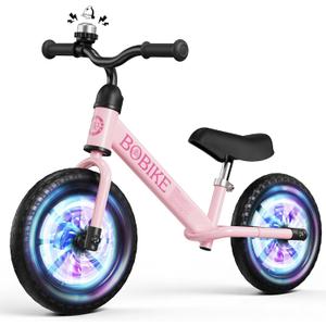 Bobike Toddler Balance Bike for 2-5 Year Olds, No Pedal Kids Bike with Lighting Wheels, Adjustable Seat & Handlebar, Bell & Non-Slip Tires, First Bike Gift for Boys & Girls, Small