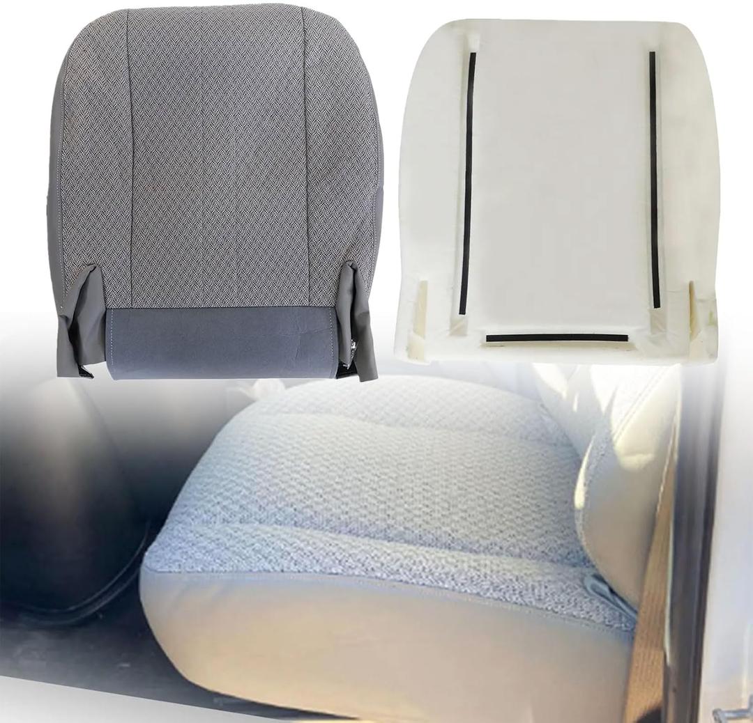 NLQR Gray Cloth Front Driver Side Bottom Replacement Seat Cover & Foam Cushion fit for Chevy Express GMC Savana 1500 2500 3500 Van 2003 2004 2005 2006 2007 2008 2009 2010 2011 2012 2013 2014