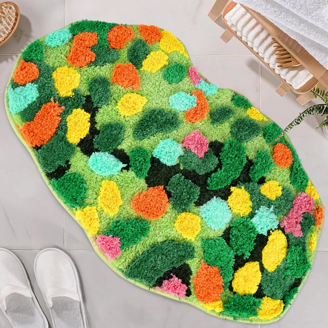 Moss Rug Moss Bath Mat 30"20" Colorful Moss Rug Cute Bath Mat with Non Slip Backing 3D Moss Carpet Soft Water Absorbent Bath Mat Green Bathroom Rug Decor Washable Moss Rug for Shower