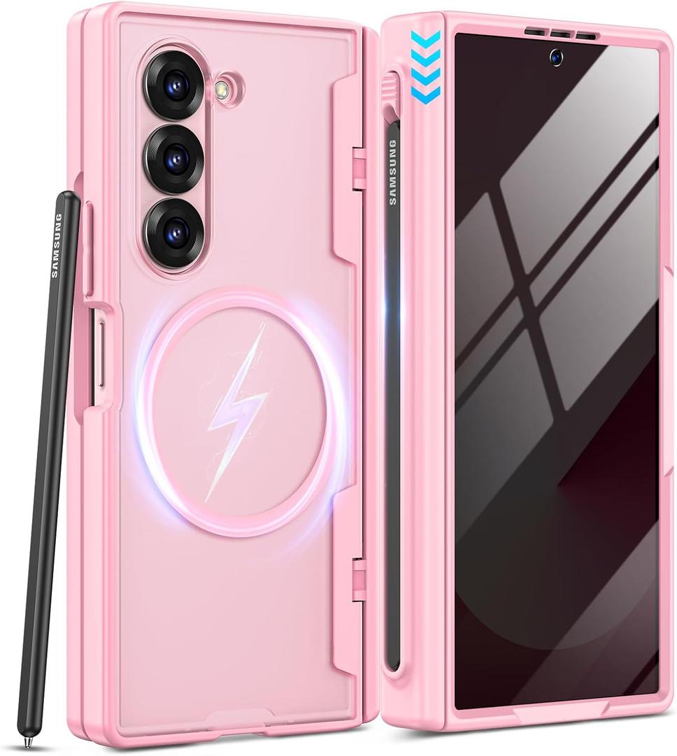 VEGO for Samsung Fold 6 Case[Compatible with Magsafe][Built-in Screen Protector][Hinge Protection with S Pen Slot] Full-Body Hard PC Drop/Shock Proof Magnetic Case for Samsung Galaxy Z Fold 6 (Pink)