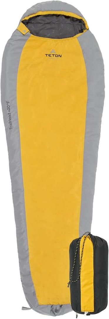 Teton 20F and 5F Degree Sleeping Bag; Lightweight, Warm Weather Mummy Sleeping Bags for Adults and Kids, Camping, Backpacking, Hiking (Orange)