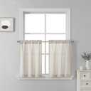 SeeGlee Country Faux Linen Curtains 36 Inch Length for Small Window Coverings - Beige Rod Pocket Semi Translucent Short Curtains for Bathroom Laundry Room W26 x L36 2 Panels