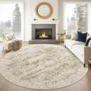 6x6 Brown Round Rug 6ft Living Room Rug Vintage Round Area Rug Non Slip Indoor Carpet for Dining Room Bedroom