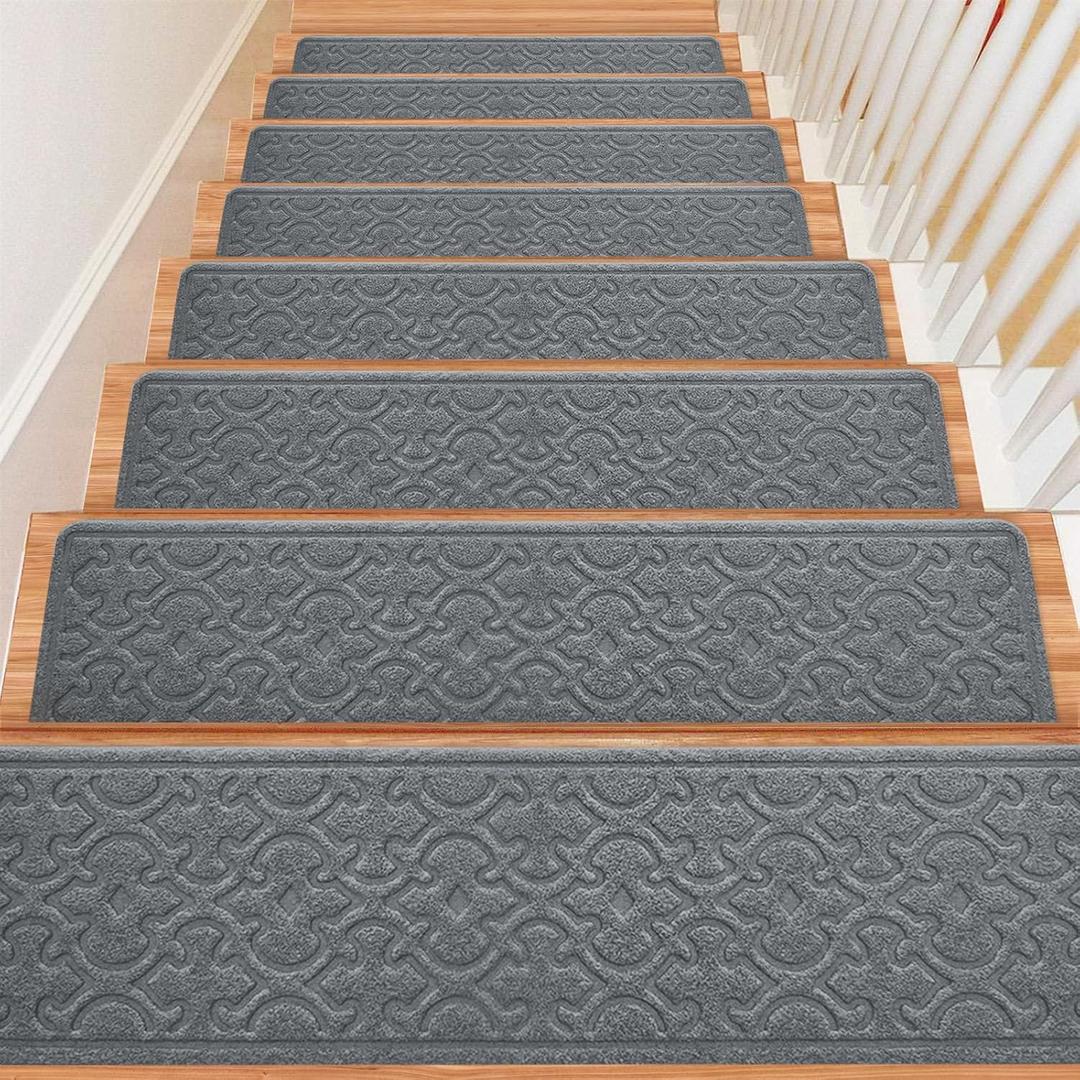 15Pcs Stair Treads for Wooden Steps Indoor with Self Adhesive, 8"x30" Non Slip Stair Runners-Peel & Stick Indoor Stair Carpet Runner, Resistant Indoor Runner for KidsElders and Pets, Grey