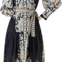 LAI MENG FIVE CATS Women Floral Print Button Up Casual Split Flowy Maxi Party Dress with Belt L