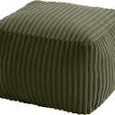 MeMoreCool Square Stuffed Pouf Ottoman Foot Rest, Stripe Furry Floor Pouf Foot Stool with Foam Chunk Filling, Soft Fluffy Stuffed Ottoman Footrest for Living Room, Faux Fur Green
