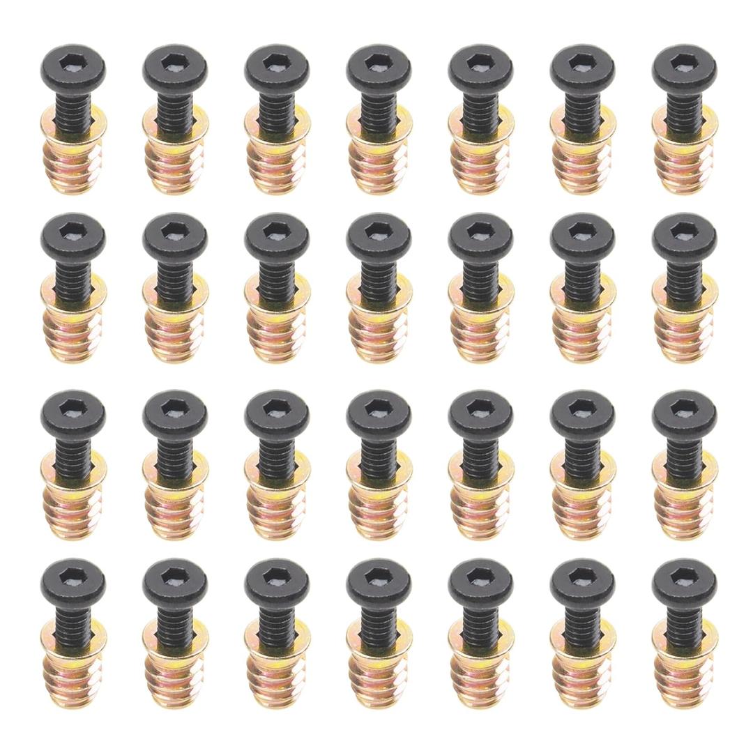 28 Sets 1/4-20 x 25/32" Furniture Screw Nut Threaded Wood Inserts Bolt Fastener Connector Hex Socket Drive 1/4-20 x 19/32" Screw-in Nuts