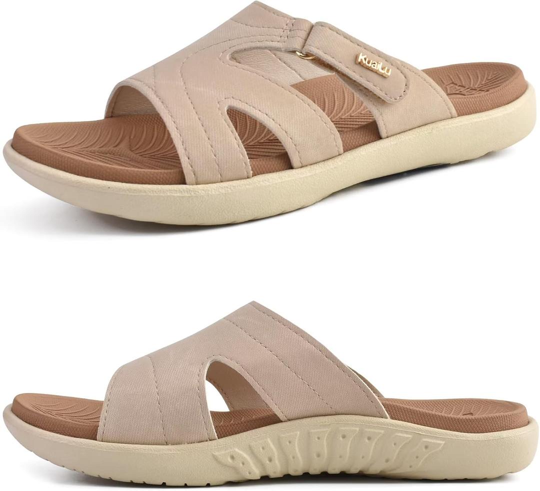 KuaiLu Womens Fashion Orthotic Slides Ladies Athletic Yoga Mat Memory Foam Walking Sandals Thick Cushion Recovery Summer Beach Slippers Comfortable Plantar Fasciitis Arch Support 8