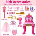 AugToy Toddler Vanity Magic Makeup Set Table and Chair Girl Toy Automatically Mirror with Music Light Pink Toys Girls Hair Salon Pretend Play Princess Dress Up Playset Gift Toddler