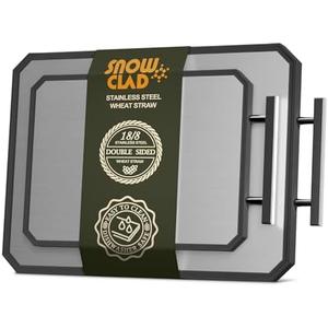 SNOWCLAD Stainless Steel Cutting Board,Double Sided Steel Cutting Board Set for kitchen,Stainless Steel/Wheat straw pp Large for meat,Dishwasher Safe [16 * 11+12 * 8.3 Inch]