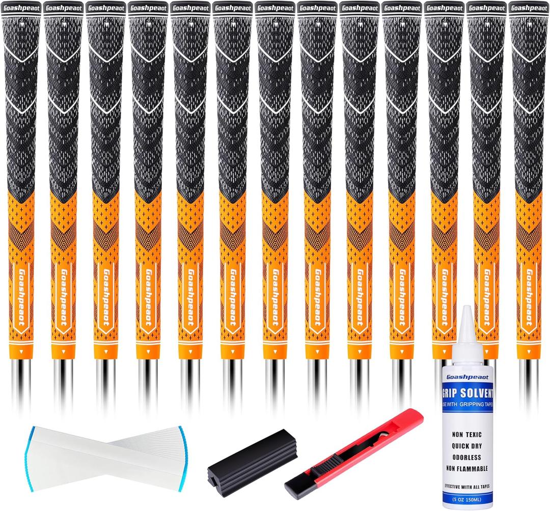 Cross Cord Golf Grips 13 Pack with Golf Grip KitPremium Hybrid, Anti-Slip Golf Club Grips, High Feedback & All Weather Performance Golf Grips