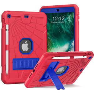 New iPad 5th 6th Generation Case 9.7 inch 2017 2018 Released with Stand & Pencil Holder | Kids Friendly 3-Layer Heavy Duty Rugged Protective Shockproof | Red & Blue