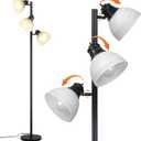 3 Light Tree Floor Lamp with Glass Shades, 3 Bulbs Included, Adjustable Black Industrial Standing Lamp for Living Room, Bedroom, Office, E26, Weighted Base