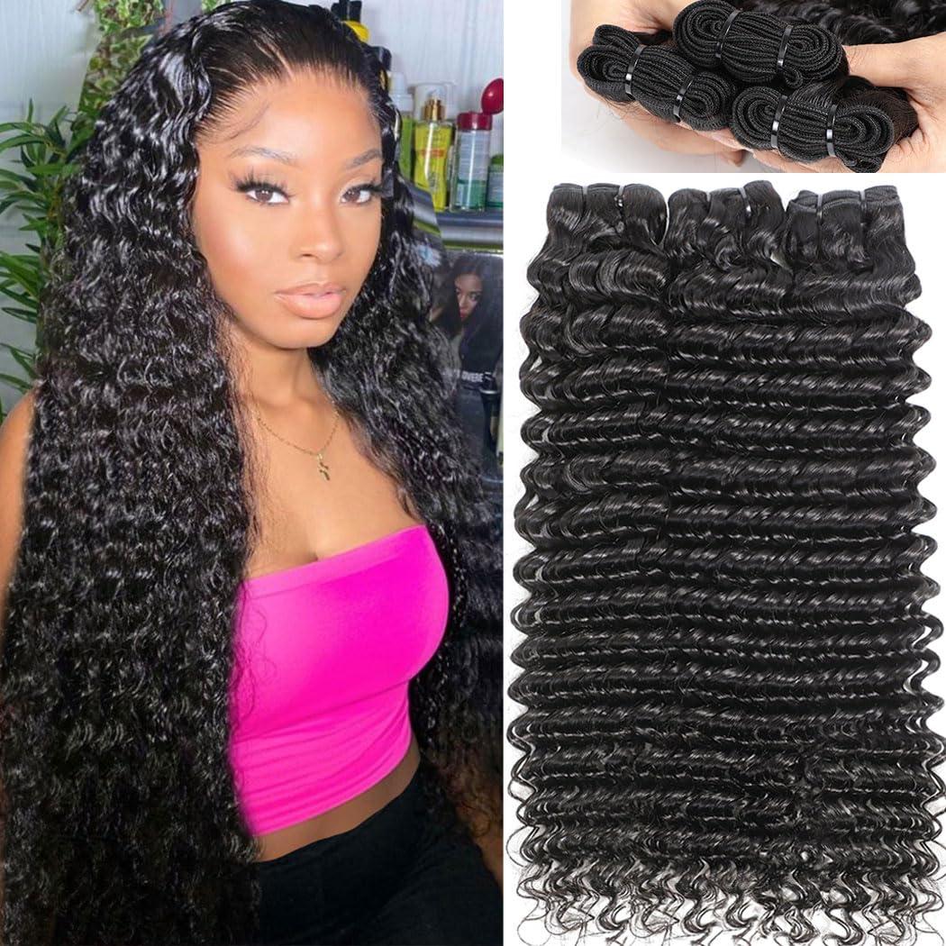 Deep Wave Bundles Human Hair 12A Raw Indian Deep Curly Human Hair 3 Bundles 100% Unprocessed Wet and Wavy Bundle 16 18 20 Inch