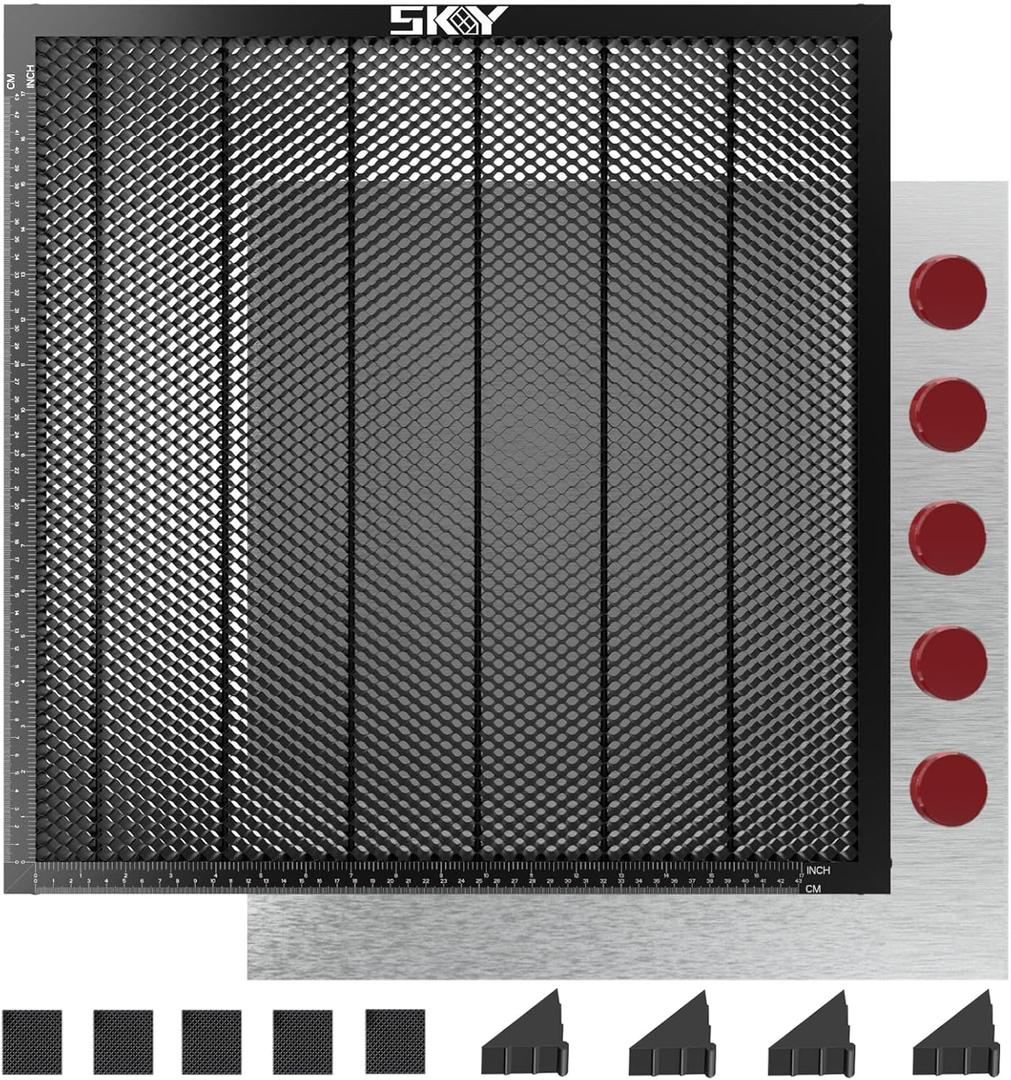 Upgraded Oxide Coating Honeycomb Laser Bed 500x500mm Honeycomb Work Table with Fixed Magnets for Most Laser Engraving Machines Fast Heat Dissipation and Smoke Elimination 19.68"x19.68"