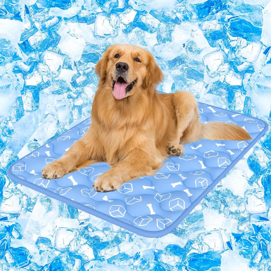 Rywell Dog Cooling Mat 2.0,44 * 32 Thicken Cooling Mat for Extra Large Dog, Internal Waterproof& Endothermic Color Changing Arc-Chill Cool Fiber(QMAX>0.5) for Pet in Summer, Washable, Non-Toxic (Blue)