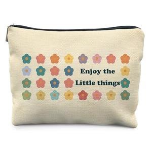 Elpwk Enjoy The Little Things Makeup Bag,Flower Cosmetic Bags, Inspirational Gifts For Women,Therapy Gifts Zipper Makeup Pouch for Purse Pack of 4