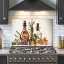 Herbs & Olive Oil Tempered Glass Kitchen Backsplash,(30 inches x 18 inches)