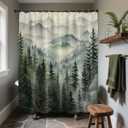 Mountain Shower Curtain Green Forest Nature Shower Curtains for Bathroom Rustic Woodland Pine Tree Landscape Bath Decor Sets, Waterproof Polyester Fabric with Hooks, 70x72in