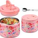 14oz Insulated Vacuum Food Jar with Buckle Lid,Soup Thermo for Hot Food Kids,Wide Mouth Leakproof Stainless Steel Lunch Container with Spoon-Mermaid