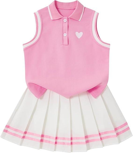 ALISISTER Girls Pink Dresses Size 3-4T Toddler Tennis Dresses for Girl Kids Pleat Skirt Golf Polo Outfits Summer Spring Sleeveless Casual Cute Uniform School Dress 