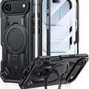 FNTCASE for iPhone Air Phone Case: Magnetic Phone Cases with [Ring Kickstand] [Built-in Screen Protector] [Heavy Duty Military Grade Protection] Drop Proof Rugged Protective Hard Cases Black
