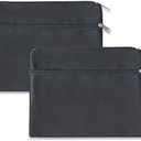 EZEKMAF 2 Pack 14 X 11 Inches 600D Zipped Large Storage Envelope Pouches Bags with 2 Pockets, Poly File Paper Document Organizer, Portable Bulk Bags for Filing Office Supplies, Black, 2 Pack