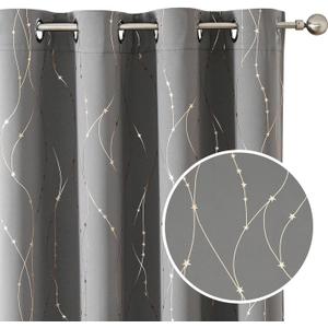 SMILE WEAVER Light Grey Room Darkening Curtains for Living Room 72 Inch Long 2 Panels,Blackout Curtains with Printed Design Noise Reducing Thermal Insulated Bedroom Grommet Window Drapes (52"W x 72"L (Pack of 2), Gray Gold)