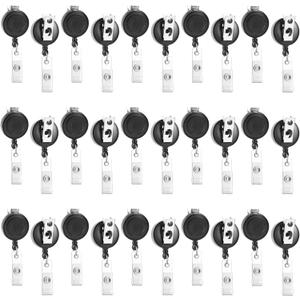 30 Pack Retractable Badge Reels with Swivel Clip - Bulk Heavy Duty Retractable Badge Holders, ID Card Name Tag Holder Clips for Teacher Student Worker Employee (Translucent Black)