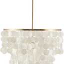 Urban Habitat Isla Capiz Chandeliers Coastal Modern with White Shell Shade Dimmable Ceiling Lamp for Dining Room, Living Room Lighting Fixtures Hanging