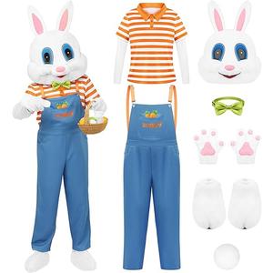 SOMSOC Easter Bunny Costume Adult Easter Rabbit Costume Halloween Party Supplies Overalls Detachable Head Fluffy Claws L