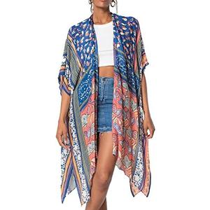 Spicy Sandia Kimonos for Women Floral Beach Cover Up Loose Swimsuit Bathing Suit Coverup Cardigan for Summer Swimwear, Boho-rose Back, 