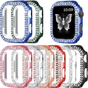 8 Pack Bling Case Compatible with Apple Watch Series 9 8 7 45MM, Diamond Bumper Crystal Hard PC Frame for iWatch 45MM Rhinestone Face Cover Smartwatch Accessories Women