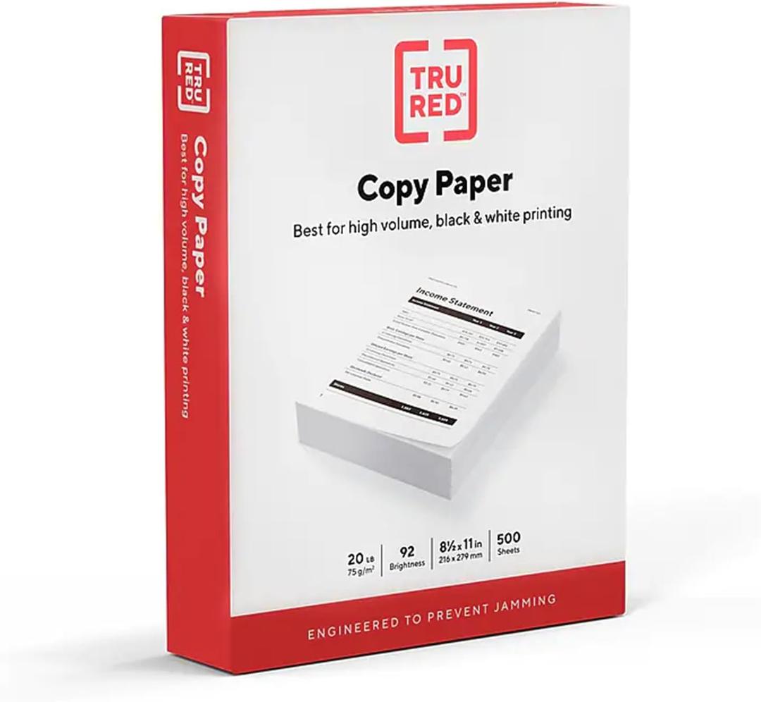 TRU RED Printer Paper, 8.5" x 11", Designed for High-Speed Printers, 92-Brightness
