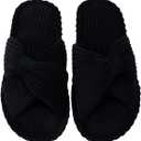 Enteer Women's Corduroy Bow Memory Foam Slippers, Open Toe Cross Band Non-Slip Indoor Outdoor House Slippers