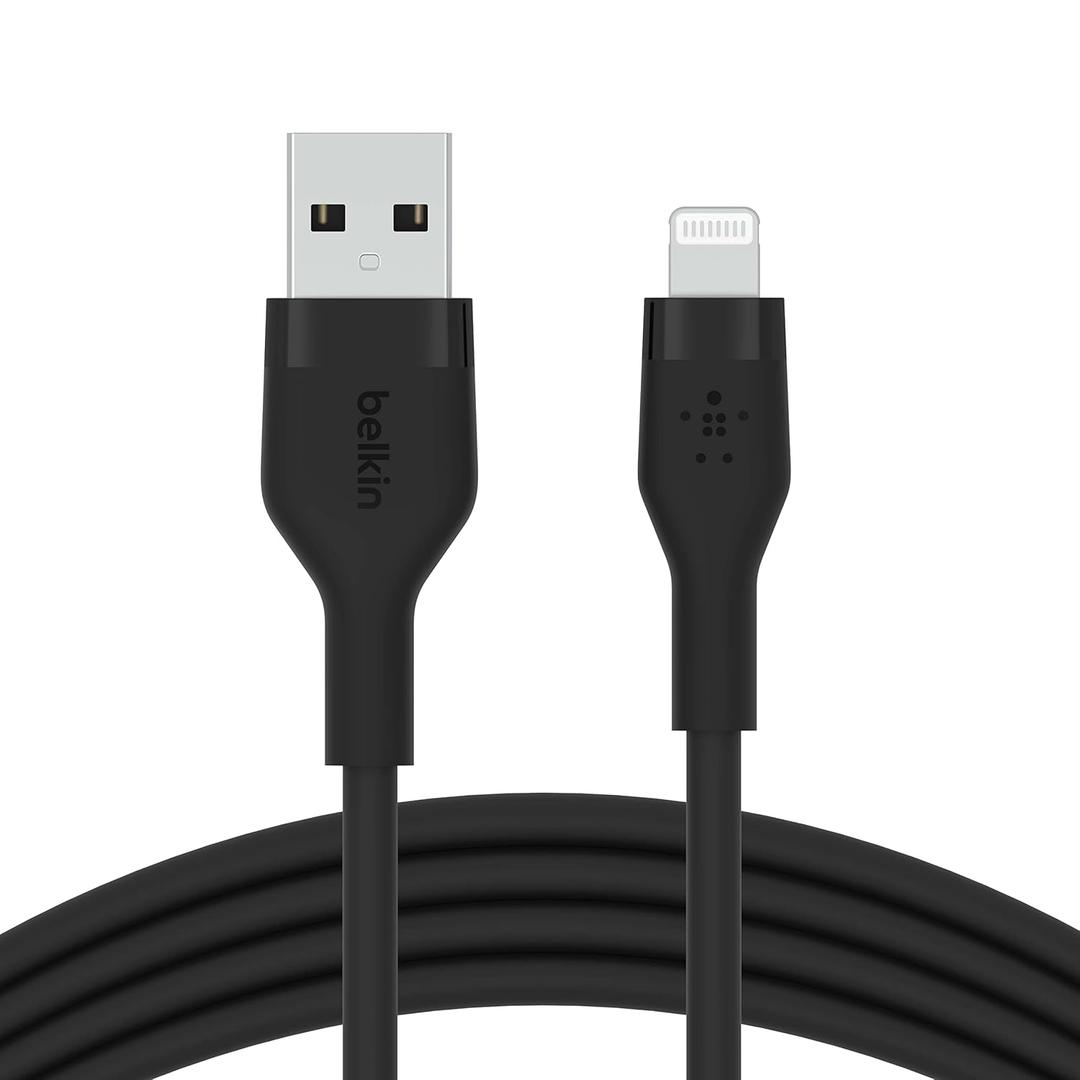 Belkin BoostCharge Flex Silicone USB Type A to Lightning Cable (1M/3.3FT), MFi Certified Charging Cable for iPhone 13, 12, 11, Pro, Max, Mini, SE, iPad and More - Black
