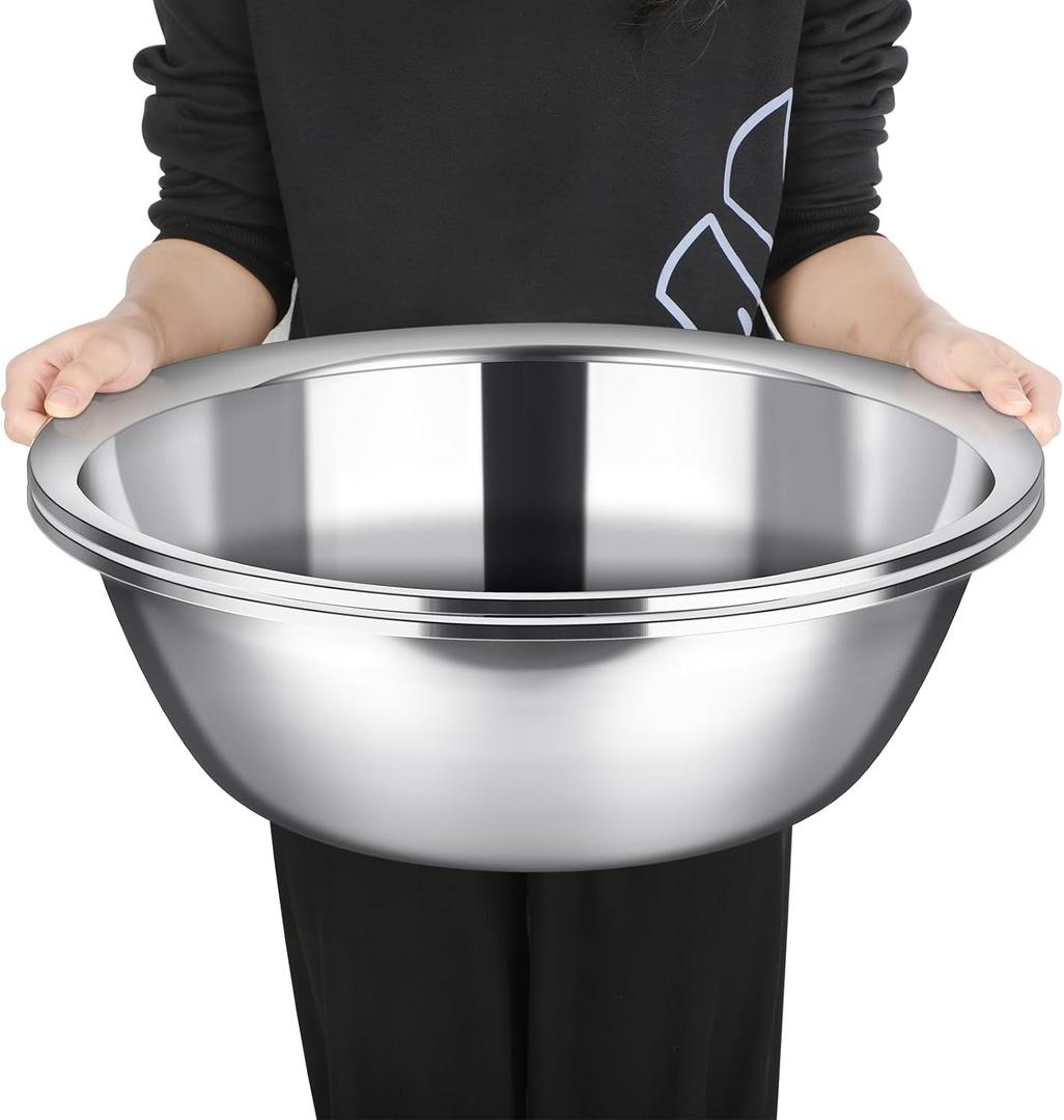 Nuogo 2 Pack 17 Quart Large Mixing Bowl Oversized All Purpose Stainless Steel Mixing Bowl Metallic Flat Base for Home Commercial Prepping Baking Marinating Cooking Brining
