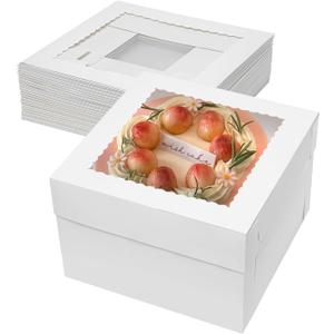 Mcfleet 10pcs Cake Boxes 12 Inch 12x12x8 Tall Cake Boxes with Window for Tier Baking Disposable Bakery Containers with Lids White Large Cardboard Bakery Take Out Carrier for Wedding, Birthday, Party