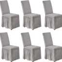 NICEEC Spandex Chair Covers for Dining Chairs Covers Set of 6 Removable Dining Room Chair Covers with Skirt Parson Chair Slipcovers Washable Chair Protector for Kitchen Wedding Party(Light Grey)