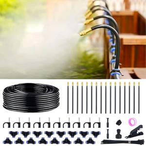 360 Adjustable Drip Irrigation System - Garden Watering Atomizing System with 16 Nozzles, Greenhouse Accessories for Yard, Lawn, Plants, Garden, 5/16 inches Hose, 50 ft