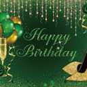 8x6ft Green Happy Birthday Backdrop Golden High Heels Champagne Glasses Glitter Sequin Photography Background Green Rose Shiny Balloons Adults Women Birthday Party Decorations Photo Booth Props
