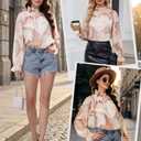 Cuffbow Women Floral Blouse Puff Long Sleeve Ruffle Shirt Mock Neck Chiffon Boho Top 2026 Trendy Pleated Dressy Casual Outfit (S) Brown (S)