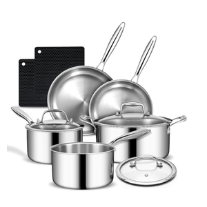 3 Ply Stainless Steel Cookware Set, AIVIKI 10Pieces Pots and Pans Set, Induction Kitchen Cookware Set, Oven Safe to 500℉, Chef Quality Cooking Set w/Fry Pans, Saucepans, Dutch Oven, Kitchen Essential