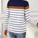 SOFIA'S CHOICE Striped Shirt Women Basic Casual V Neck Long Sleeve T Shirts Deep Blue White, Small 