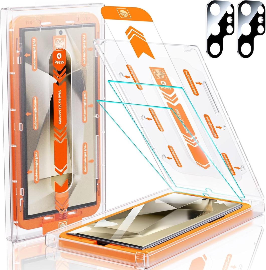 MRGLAS 2+2 Packs for Samsung Galaxy S24 Ultra Screen Protector 6.8'' with Camera Lens Protector [Auto-Dust Removal] [100% Fingerprint Unlock] HD 9H Tempered Glass 10X Military Protection, Zero-Bubble